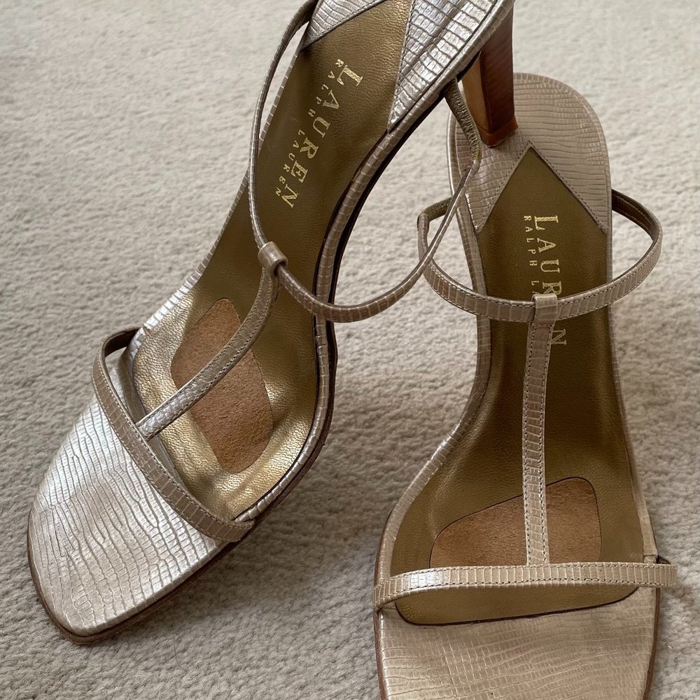 Ralph Lauren Champagne Lizard Sandals, size 7 1/2"
